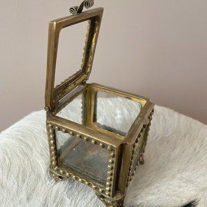 Anthropologie Gold Glass Trinket Box